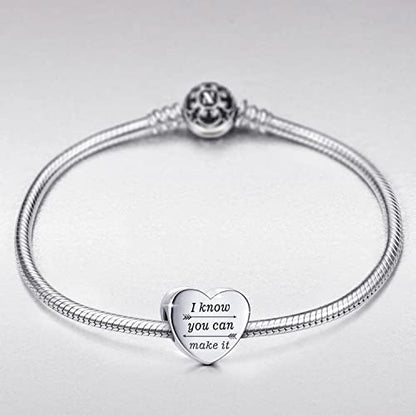 Heart Charm Fit for Pandora Charms Bracelet Inspirational Engraving Jewelry Personality Encouragement Gifts for Women - style: I Know You Can Make It