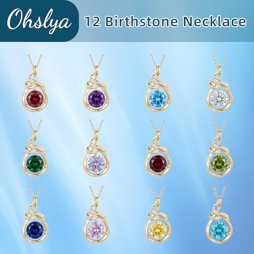 Teardrop Birthstone Necklace for Women 14K Gold/White Gold Elegant Ribbon Pendent Anniversary Love Birthday Gifts for Mom Women, 18"+2" Inches - color: Gold-12-Dece Birthstone