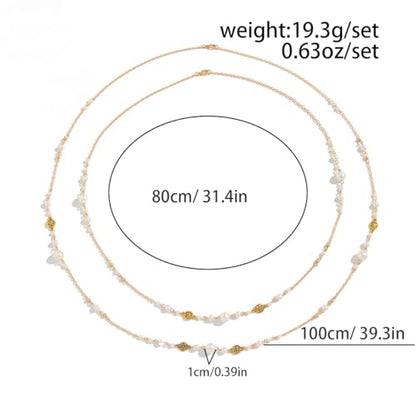 Long Pearl Necklaces for Women Pearl Long Chain Necklace Gold Chain Dainty Delicate Station Necklace Jewelry for Dress Party - color: 2Layer White Pearl