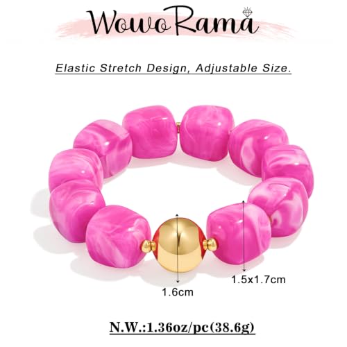 WOWORAMA Chunky Beaded Bracelets for Women Colorful Large Square Beads Bracelet Boho Acrylic Resin Stretch Bracelets Statement Chunky Bracelet Summer Jewelry - color: Square-Rose Red