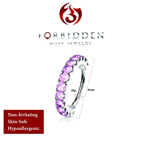 Forbidden Body Jewelry 16-20g 8mm CZ Lined Plated Brass Bendable Nose Ring and Cartilage Hoop (Choose Gauge/Plating/Color) - style: 20g - Platinum Plated (Pink)