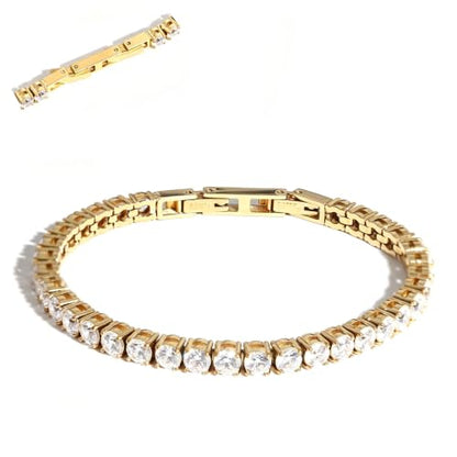 Tennis Bracelets for Women Men Adjustable, AAA Cubic Zirconia Stainless Steel Bracelet Sparkle Simulated Diamond Bangle - color: 18K Gold Plated