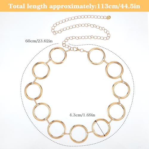 Chain Belt, Metal Belt Chains for Women, Circle Waist Chain Gold Silver Adjustable Jewelry Belts for Dresses Jeans - color: Gold