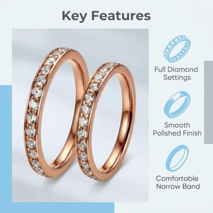2-Pack 14K Gold Plated Stackable Rings for Oura Ring Gen 4 & Gen 3, Cubic Zirconia Simulated Diamond Stack Rings for Women - color: Rose Gold
