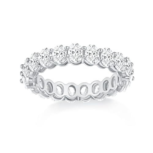 MINDDHA 14K Gold Plated Rings- Oval Cubic Zirconia Love Ring Simulated Diamond Stackable Rings Eternity Bands/Silver Rings, Gold Rings for Women- 4mm Band Size 4-12 - color: White Gold