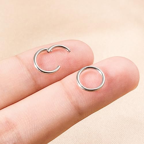 Small Gold Hoop Earrings, Lightweight 14K Gold Plated Huggie Hoop Earrings for Cartilage Helix Tragus, Hypoallergenic Earrings for Women Men, Tiny Thin Hoops Surgical Steel Endless Hoops Earrings 6-10 mm - color: 6mm Hoop Silver-18g