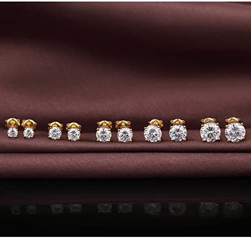 Sparkling 925 Sterling Silver Round Cut 5A+ Cubic Zirconia CZ Stud Earrings Hypoallergenic Earrings for Women/Men 4MM-8MM - color: C: yellow, size: 6mm