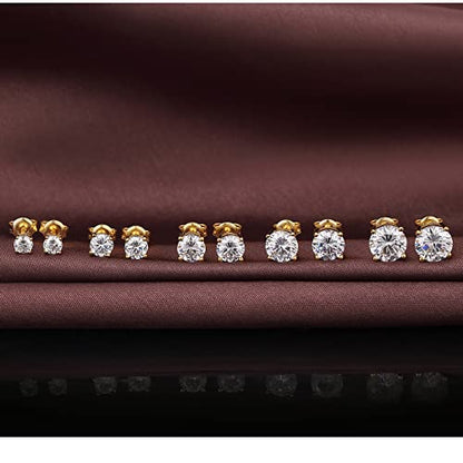 Sparkling 925 Sterling Silver Round Cut 5A+ Cubic Zirconia CZ Stud Earrings Hypoallergenic Earrings for Women/Men 4MM-8MM - color: C: yellow, size: 6mm