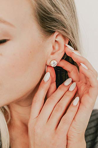 SWEETV Cubic Zirconia Stud Earrings, 8mm Round Cut, Rhinestone Hypoallergenic Earrings for Women & Girls | 9mm Round Cut Hypoallergenic 925 Sterling Silver Stud Earrings for Bridal Bridesmaid Prom Weddings Parties,Silver - color: 04.Gold