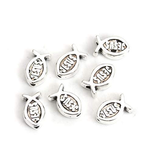 JGFinds Small Spacer Bead Tiny Fish Charms - 95 Pack, 8mm with 1.3mm Hole, (Jesus Religious Fish), Charms for Craft and Jewelry Making Supplies - color: Jesus Religious Fish