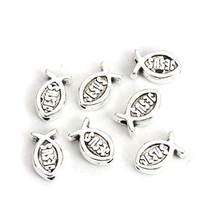 JGFinds Small Spacer Bead Tiny Fish Charms - 95 Pack, 8mm with 1.3mm Hole, (Jesus Religious Fish), Charms for Craft and Jewelry Making Supplies - color: Jesus Religious Fish