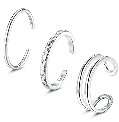 PATISORNA 925 Sterling Silver Open Toe Rings for Women Hypoallergenic Adjustable Cuff Toe Ring Set Minimalistic Toe Rings Foot Jewelry
