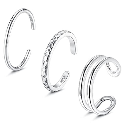 PATISORNA 925 Sterling Silver Open Toe Rings for Women Hypoallergenic Adjustable Cuff Toe Ring Set Minimalistic Toe Rings Foot Jewelry