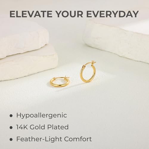 Gold Hoop Earrings for Women 14K Gold Plated | 925 Sterling Silver Post Hypoallergenic Hoop Earrings - color: Gold, size: 16mm