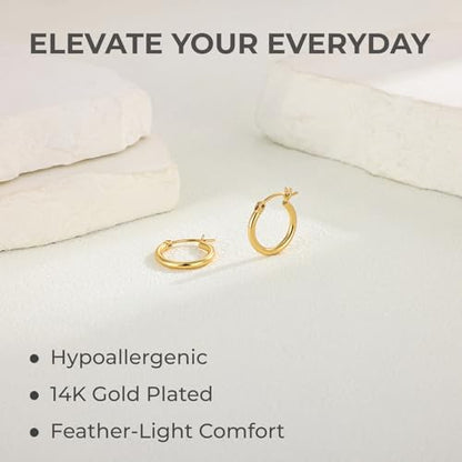 Gold Hoop Earrings for Women 14K Gold Plated | 925 Sterling Silver Post Hypoallergenic Hoop Earrings - color: Gold, size: 16mm