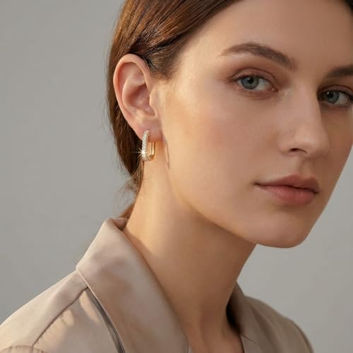 Hoop Earrings for Women Cubic Zirconia Pave Huggies Lightweight Hypoallergenic Fashion Jewelry for Daily Wear Anniversary Birthday Gift - color: Gold