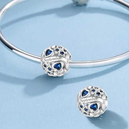 HappyStar 925 Sterling Silver Four Leaf Clover Bead Charm with Cubic Zirconia Birthstone Charms for Bracelets Dangle Pendant Compatible Pandora Bracelets Lucky Charm Birthday Gift - color: 9-September Birthstone Bead