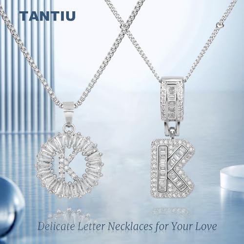 14K Gold Plated Alphabet Necklace Cubic Zirconia Letter Pendant, Personalized Name Jewelry Gift for Women, Customizable A-Z, Birthday/Mothers Day Gifts for Womens - color: White Gold, style: Style-K