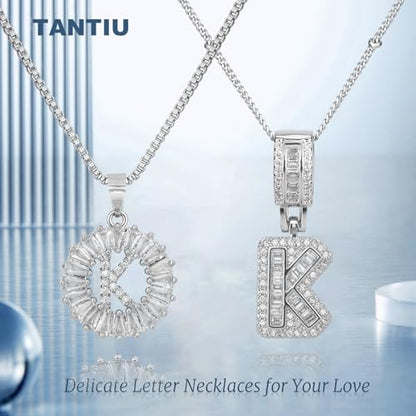 14K Gold Plated Alphabet Necklace Cubic Zirconia Letter Pendant, Personalized Name Jewelry Gift for Women, Customizable A-Z, Birthday/Mothers Day Gifts for Womens - color: White Gold, style: Style-K