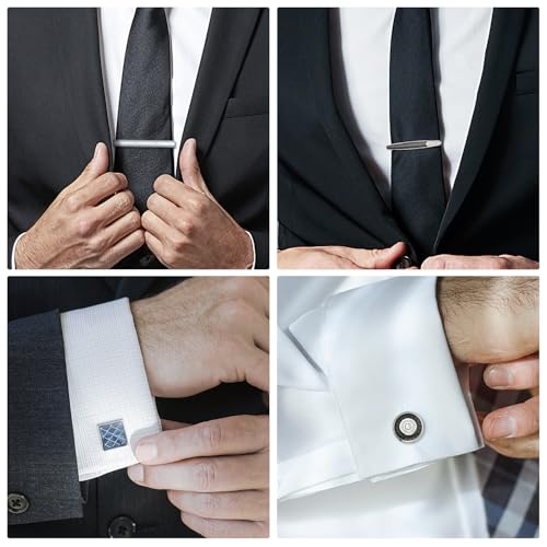 wynameleri Cufflink and Tie Clip Set for Men, 12 PCS Necktie Bars and Cuff Links Formal Business Dress Shirts Buttons Case Packed - color: B0408040