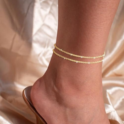 Gold/Silver Ankle Bracelets for Women,14K Gold Anklets for Women Waterproof Sparkly Chain Rhinestone Anklets Set Stackable Layered Anklet Bracelets for Women Beach Gold Jewelry Gift - style: Sparkly GD