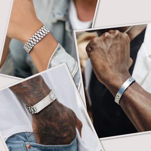 ChainsHouse Men Stainless Steel Bracelet Adjustable Custom ID Engraved Gift | Personalized Silver/Gold/Black for Birthday Father Husband Boyfriend with Gift Box Adjustable Tool 10mm/15mm/15.5mm 8.3"/8.7" - color: C.15mm Width-Silver-No Custom