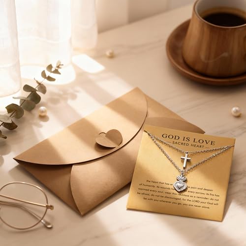 Baydurcan Dainty Silver Necklace for Women Ankh Horse Celtic Necklace Gifts | Dainty charm gifts for friends sister mother, birthday, christmas, graduation gifts. Ready to give with card & envelope. - style: Sacred Heart