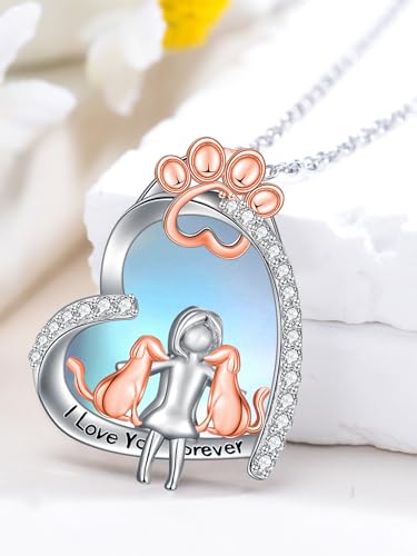 925 Sterling Silver Animal Necklace Heart Shape Dog/Rabbit/Cat Pendant Necklace for Women Animal Memorial Charm Jewelry Mother's Day Christmas Gifts - color: Dog and Women-Moonstone
