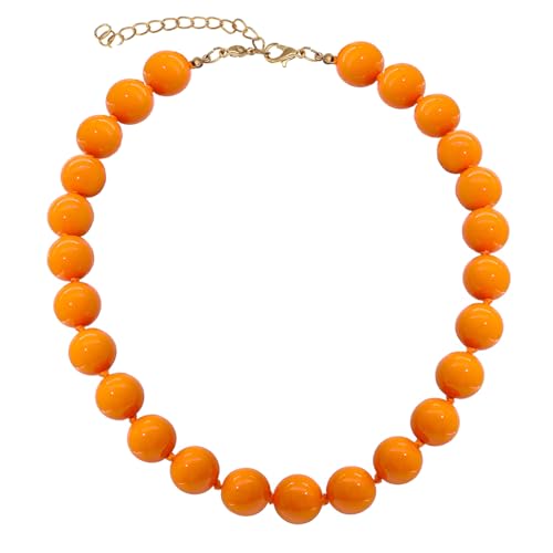 JNF Chunky Beaded Necklaces Women Large Big Ball Bead Choker Necklace Bold Statement Beads jewelry Gift - color: orange beaded