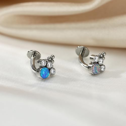 G23 Titanium Belly Jewelry 14G Flat Bottom Floating Belly Button Rings Curved Belly Barbell Navel Ring Belly Piercing 8/10/12/14mm Navel Rings Belly Piercings Jewelry for Women - color: Style3:Silver+Blue Opal/Clear CZ