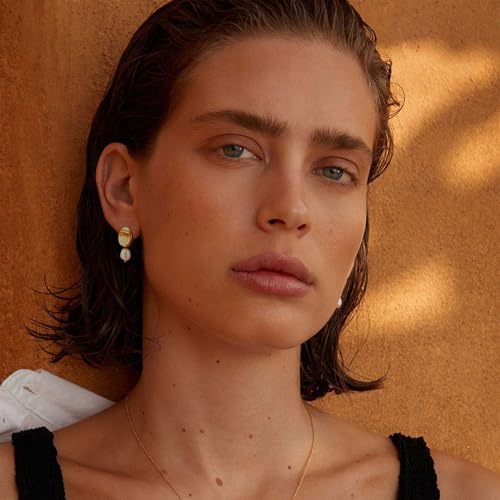 Gold Earrings 14k Gold Plated Hoop Earrings Dainty Pearl hoop Disc Coin Bead Starfish Teardrop Circle Dangle Drop Earrings for Women Hypoallergenic Jewelry Gifts - color: Pearl Earrings-C