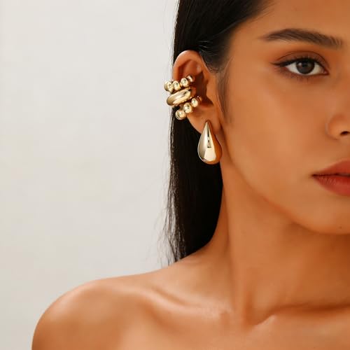 4pcs Chunky Gold Silver Ear Cuff Set for Women Punk Metallic Twist Non Piercing Clip Cuff Earrings Trendy Jewelry Set for Daily Party - style: style E