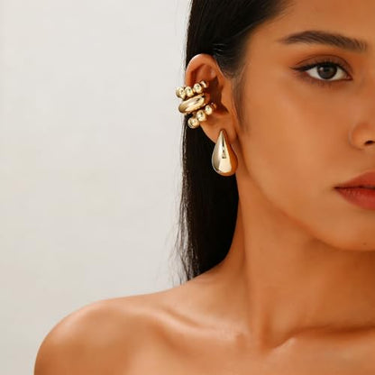 4pcs Chunky Gold Silver Ear Cuff Set for Women Punk Metallic Twist Non Piercing Clip Cuff Earrings Trendy Jewelry Set for Daily Party - style: style E