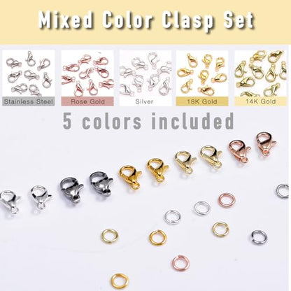 150Pcs Fadeless Lobster Claw Clasps (10mm) & Jump Rings for Jewelry Making, Necklace Bracelet Findings & Supplies (Mixed Color) - color: Mixed Color