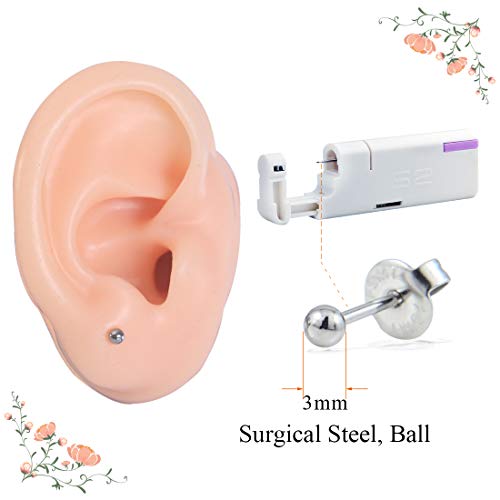 Firstomato 2PCS Disposable Ear Piercing Kit Ear Piercing Gun Self Use Ear Piercings Kit Cartilage Piercing Gun with Hypoallergenic Earrings(3mm Ball,Silver) - color: Ball,Silver, size: 3.0mm