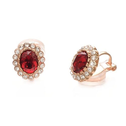 Yoursfs Vintage Crystal Clip On Earrings For Women Platinum Plated Rhinestone Clip On Earrings Non Pierced Oval Shap Cubic Zirconia Earring Hypoallergenic Jewelry - style: Red crystal clip-on earrings