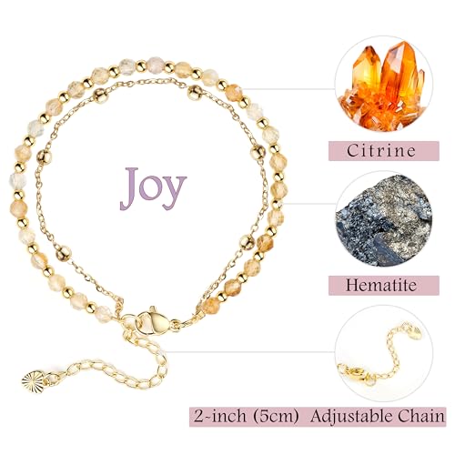 Farfume Crystal Beaded Bracelets for Women 4mm Natural Stone Jewelry Gifts | Natural Beads Gemstone,Handmade,Helper Tool,Yoga Protection,Hypoallergenic,Durability Wear - color: Citrine-Joy