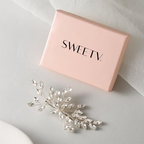 SWEETV Rhinestone Bride Wedding Hair clip Silver Crystal Bridal Hair comb Sparkly Hair Piece Gem Hair Accessories for Women/Girls & Brides/Bridesmaids | Rhinestone Crystal Sparkly Bridal Hair Pieces Gem Wedding Hair Accessories Bridal Hair Accessories for