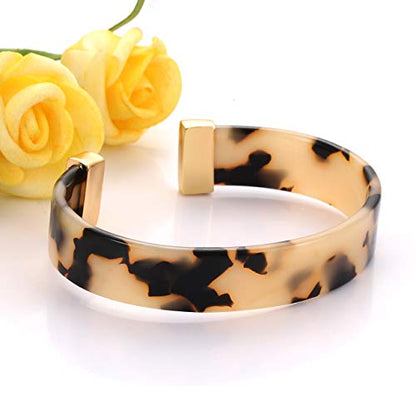 Open Cuff Bracelet Statement Acrylic Resin Lucite Cuff Bracelet Minimalist Tortoise Shell Bangles Bracelet Adjustable Lightweight Bangle - color: Leopard