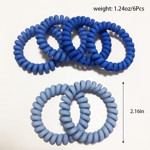 6 Pcs Spiral Hair Ties, Matte Candy Blue | Plastic Phone Cord Hair Bands, Ponytail Holder, Coil Hair Ties, For Any Kinds of Hair