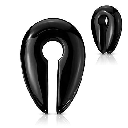 Pierced Owl - Black Agate Semi Precious Stone Keyhole Hanging Plug Earrings, Sold as a Pair - style: 16mm (5/8")