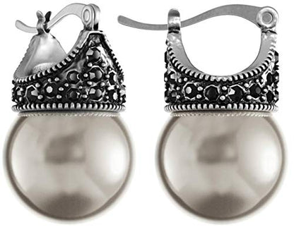 Glass Pearl Earrings Crystal Accent Crown Shape for Wedding, Bridal, Formal & Fashion - color: Cream