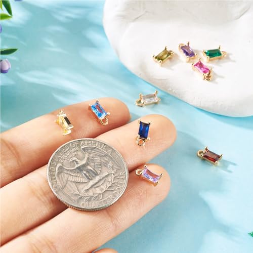 Beadthoven 10pcs Real 18K Gold Plated Rectangle Crystal Charms Pendants Micro Pave Cubic Zirconia Birthstone Charms Mini Necklace Pendants for Jewelry Making Bracelets Choker Earrings DIY Crafts - color: Mini Rectangle