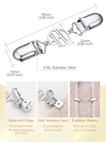 Custom4U Personalized Sweater Clips for Cardigans, Custom Name Initials Cinch Clip, Stainless Steel Dress Clips Back Cinch Shirt Clips for Women Clothing, Shawl Dress Shirts Cincher Small Brooch Jewelry Gifts - color: Steel Color-Round