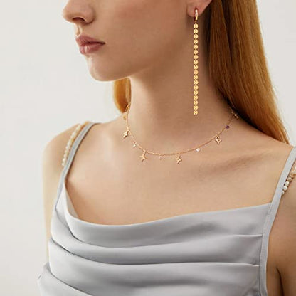 MTMY Beaded Necklaces for Women 14K Gold Plated Dainty Colorful Green/Rose Beaded Pearl Choker Necklace Delicate Boho Choker Necklace Jewelry Gift - style: CZ star tassel