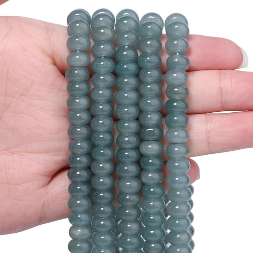 Songxi 5x8mm Natural Blue-Green Chalcedony Stone Rondelle Beads, 75PCS Spacer Round Loose Abacus Beads for Jewelry Making, Gemstone for Bracelet Necklace Earrings, Arts and Crafts - color: Blue-Green Chalcedony