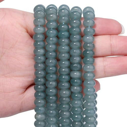 Songxi 5x8mm Natural Blue-Green Chalcedony Stone Rondelle Beads, 75PCS Spacer Round Loose Abacus Beads for Jewelry Making, Gemstone for Bracelet Necklace Earrings, Arts and Crafts - color: Blue-Green Chalcedony