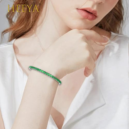 HEEYA Birthstone Silver/Gold Plated Tennis Bracelets, Adjustable 4mm CZ Tennis Bracelets for Women, Fashion Jewelry Wedding Gift Size 6.8 inch+1 inch Extender - color: 05 May Emerald