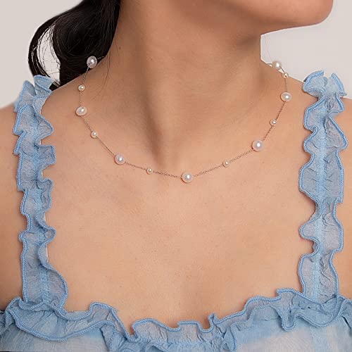 925 Sterling Silver Dainty Freshwater Cultured Pearl Choker Necklace White Genuine Real Pearl Charm Necklaces Jewelry Gifts for Her - color: Satellite Pearl-Silver Plus 4-5mm&8-9mm