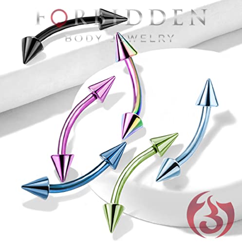 16g 8mm Daith Earring, Eyebrow Ring and Rook Piercing Jewelry, Titanium IP Double Spike Barbell - style: Green